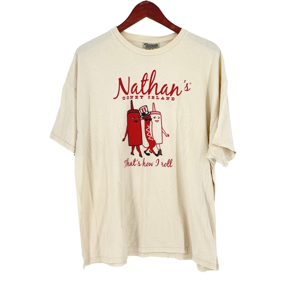 Nathans Hotdogs That's How I Roll Famous Coney Island Tee Mens 2XL Cotton Shirt - Picture 2 of 5